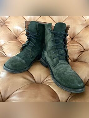 Fiorentini + Baker oiled suede lace up boots in Dusky Olive. Women’s 37.5